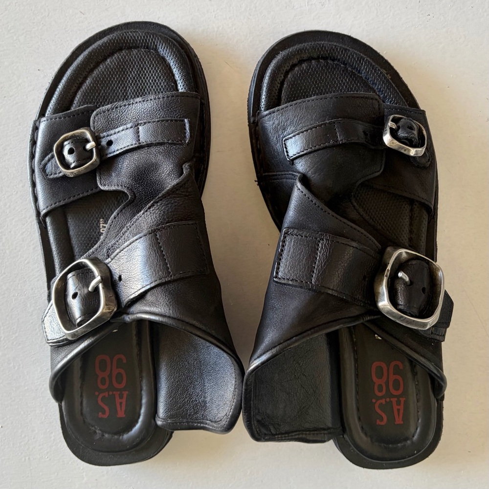 A.S. 98 Black Leather Sandals Made In Bosnia Excellent Condition Womans Size 39 - Picture 2 of 10